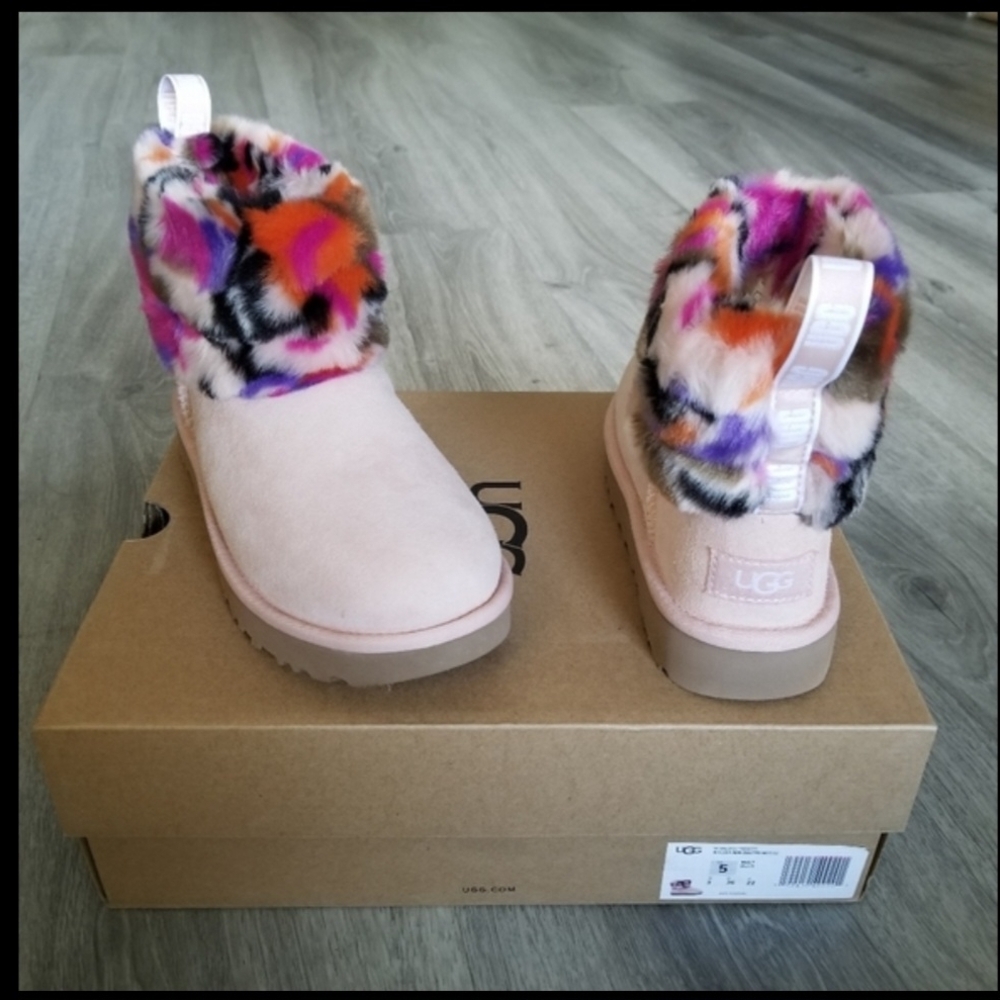 UGG Women's Pink and Multicolor Fluff Boots
